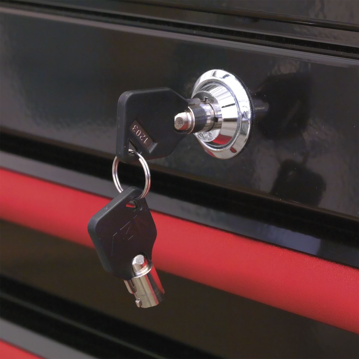 Sealey Premier Retro Style Wide Topchest & Rollcab Combination 10 Drawer-Black with Red Anodised Drawer Pulls 