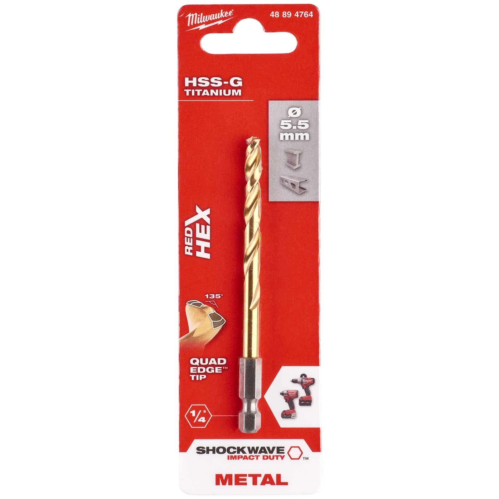 Milwaukee Red Hex Metal Drill Bits HSS Shockwave Impact Duty 1/4" Hex Shank 