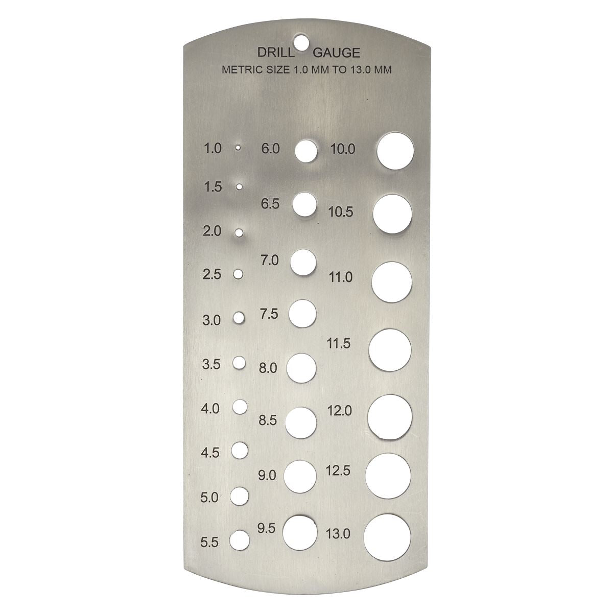 Sealey Drill Gauge Metric 1-13mm Stainless Steel Size Guide 