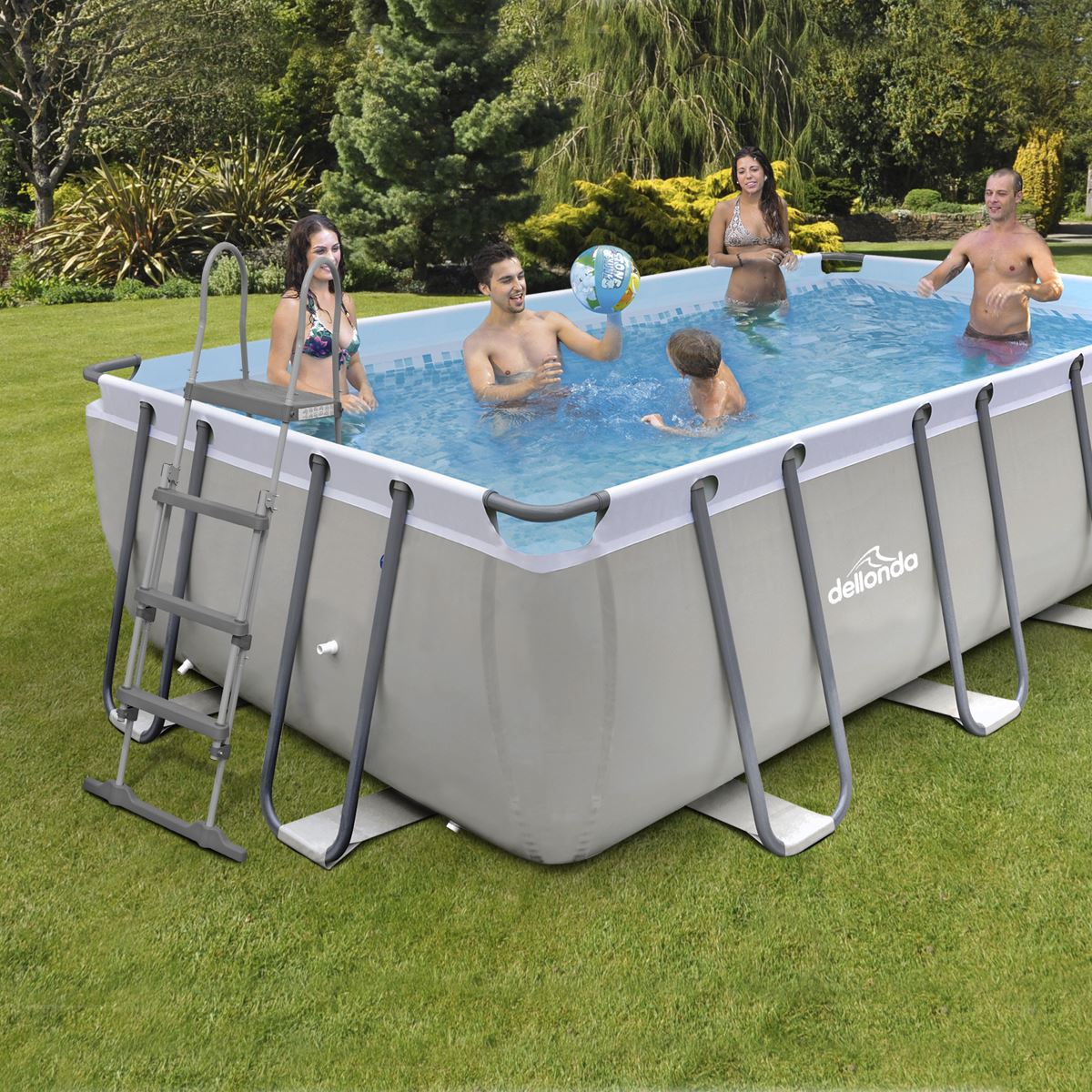 Dellonda 18ft Deluxe Steel Frame Swimming Pool, Rectangular with Filter Pump