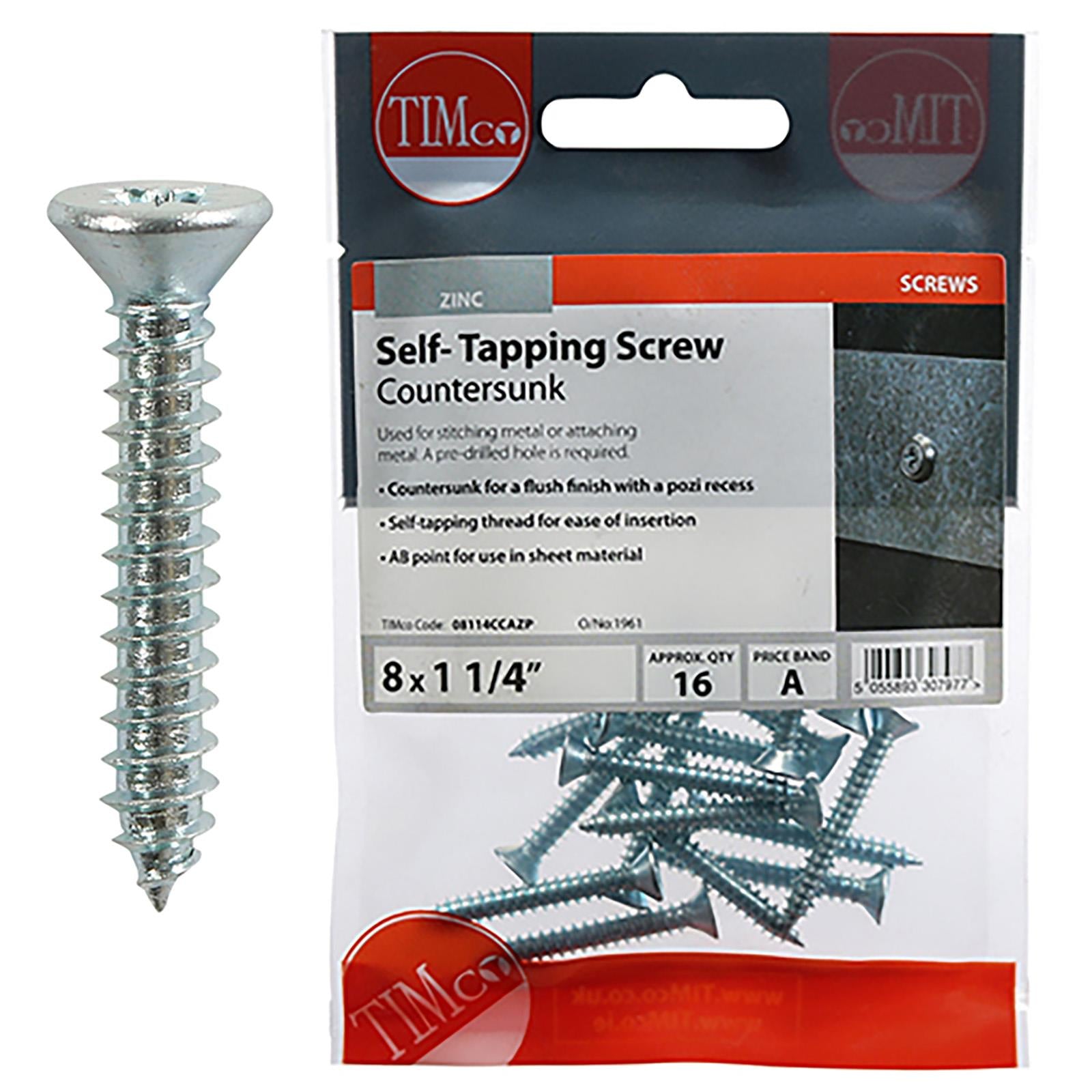 TIMCO Self Tapping Screws Countersunk Zinc Pozi - Choose Size