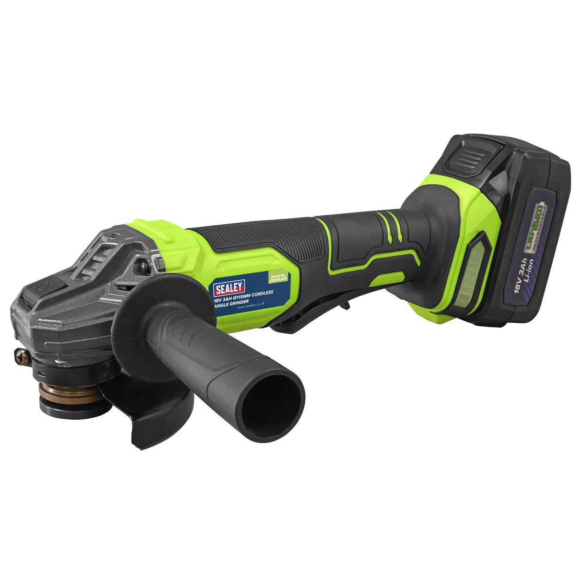 Sealey 18V 3Ah 115mm Cordless Angle Grinder - Green