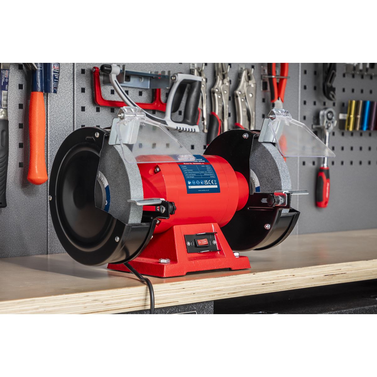 Sealey Bench Grinder 200mm Workshop Sharpening Grinding Coarse Fine 230V 600W
