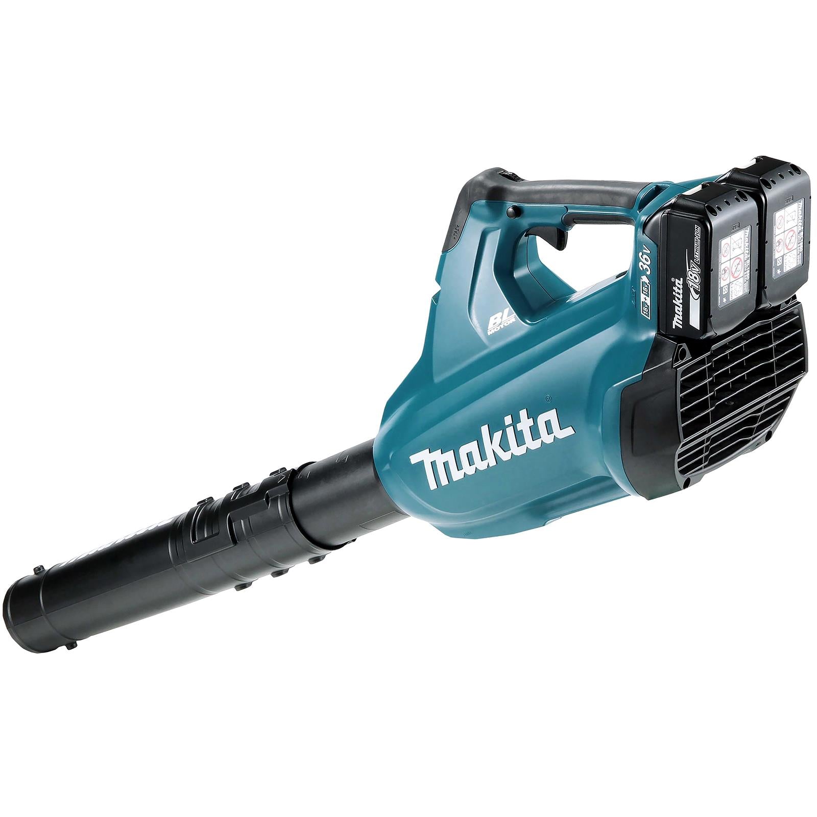 Makita Leaf Blower Kit 18V x 2 LXT Brushless Cordless 2 x 5Ah Battery and Dual Rapid Charger 14.4N Garden Grass Clippings Construction DUB362PT2