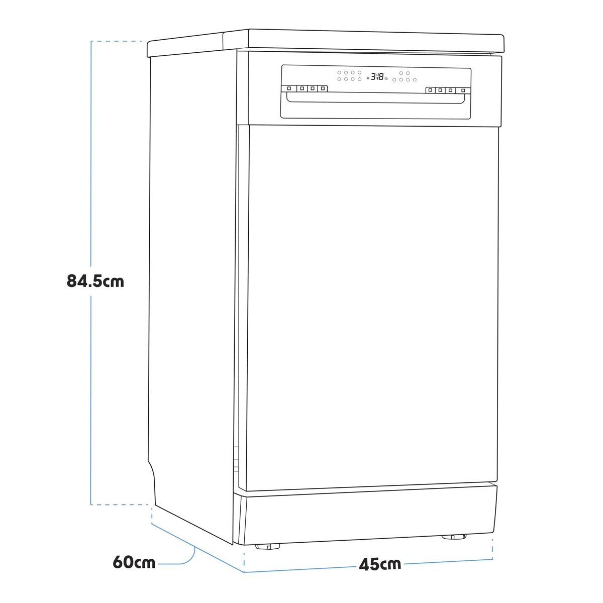 Baridi Slimline Freestanding Dishwasher 45cm Wide 10 Place Settings - Black