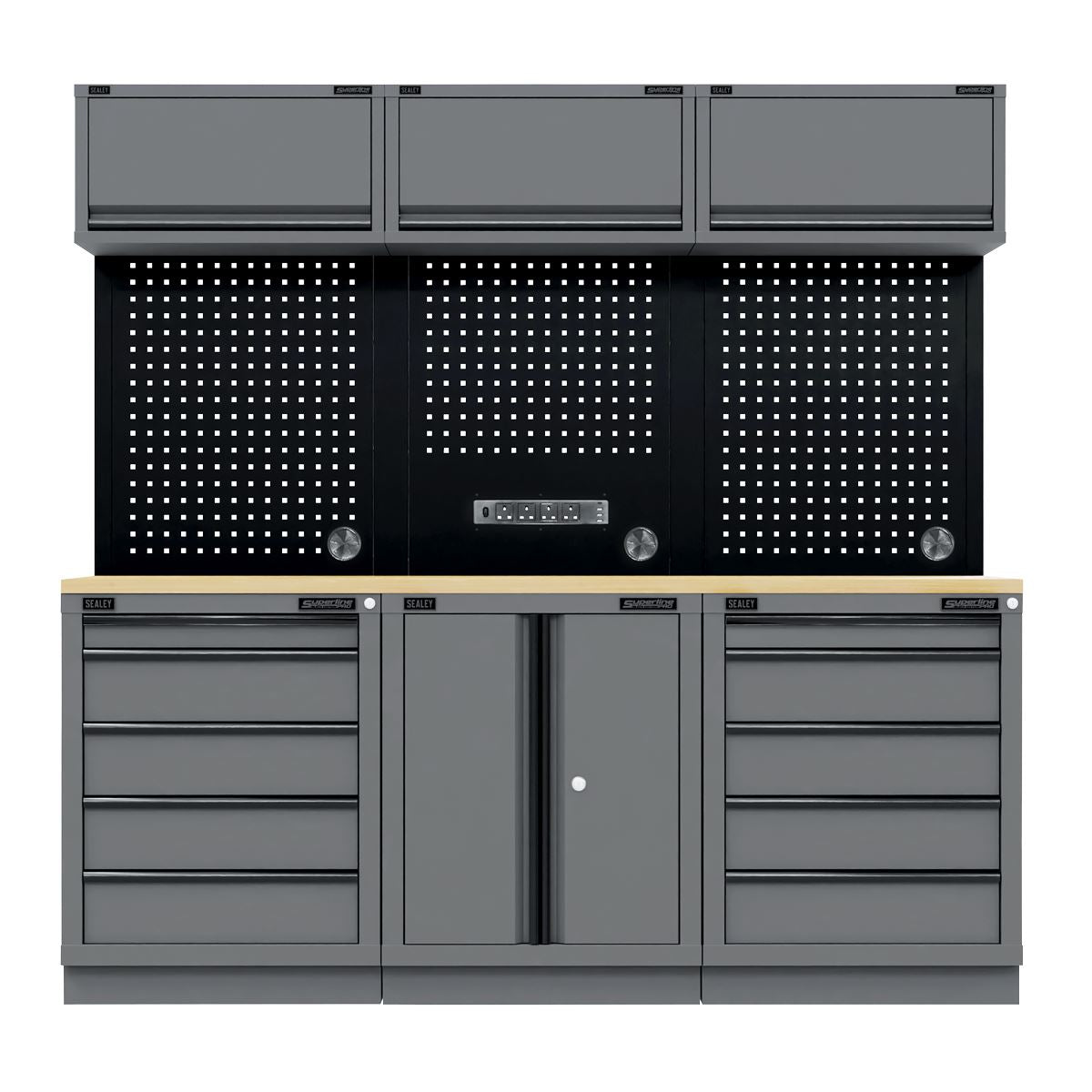 Sealey Superline Pro Black Edition Storage System with Rubber Wood Worktop 2.04m  White Rose Tools