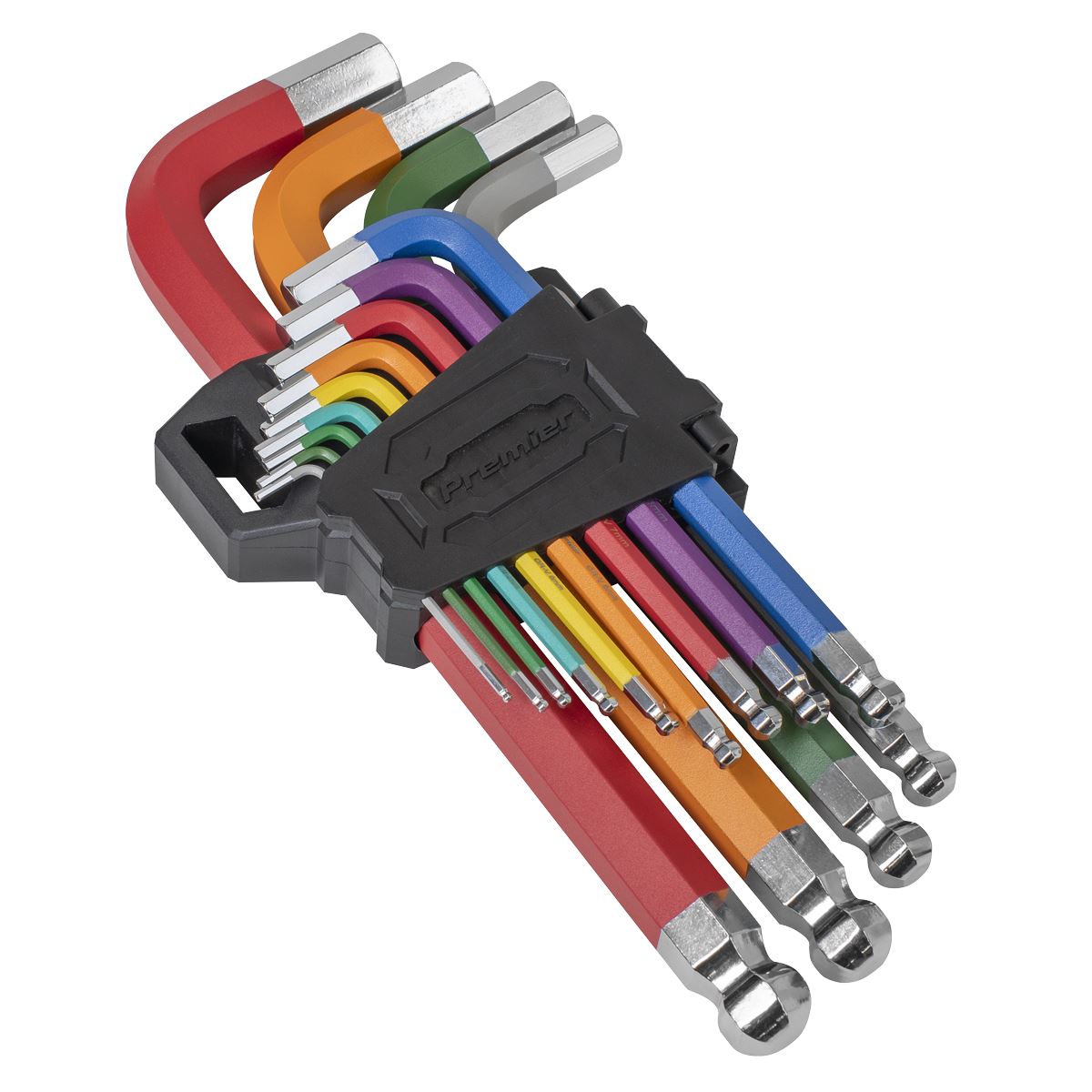 Sealey Premier Jumbo Ball-End Hex Key Set 13pc Colour-Coded Anti-Slip  White Rose Tools