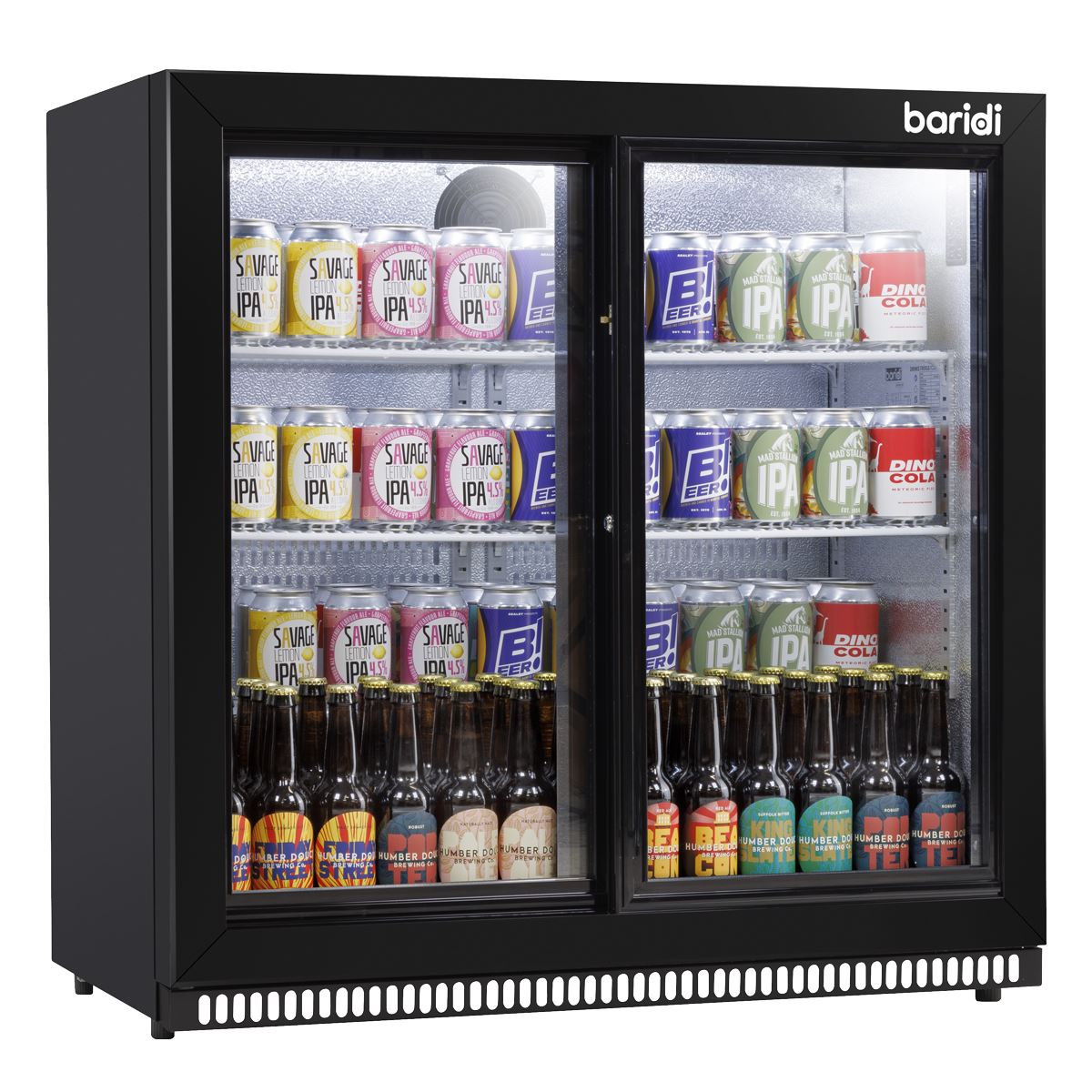 Baridi Back Bar Drinks Fridge/Cooler with Double Sliding Doors, 190L Capacity 