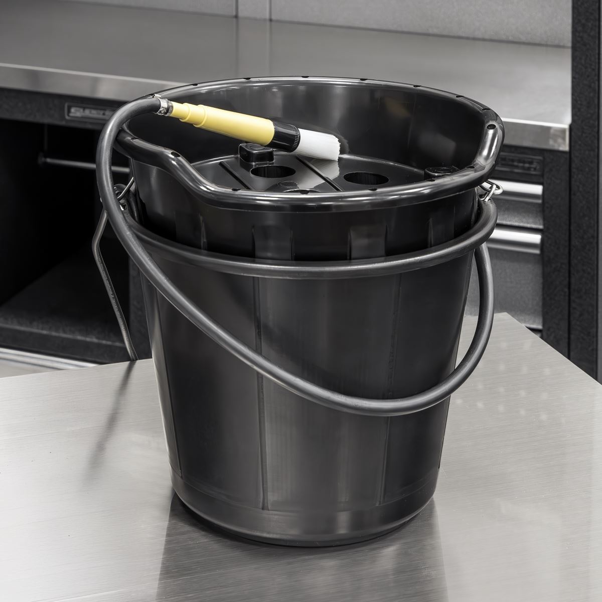 Sealey Portable Bucket Parts Washer with Brush 14L  White Rose Tools