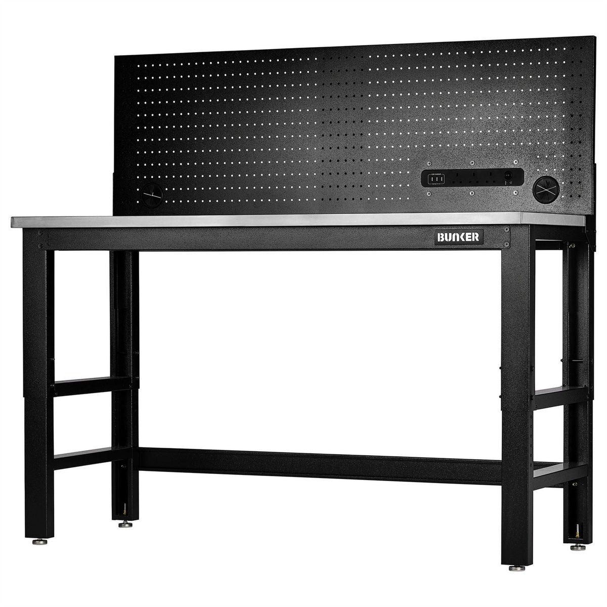 BUNKER Workbench with Stainless Steel Worktop and Power Pegboard 1550mm 28097  White Rose Tools