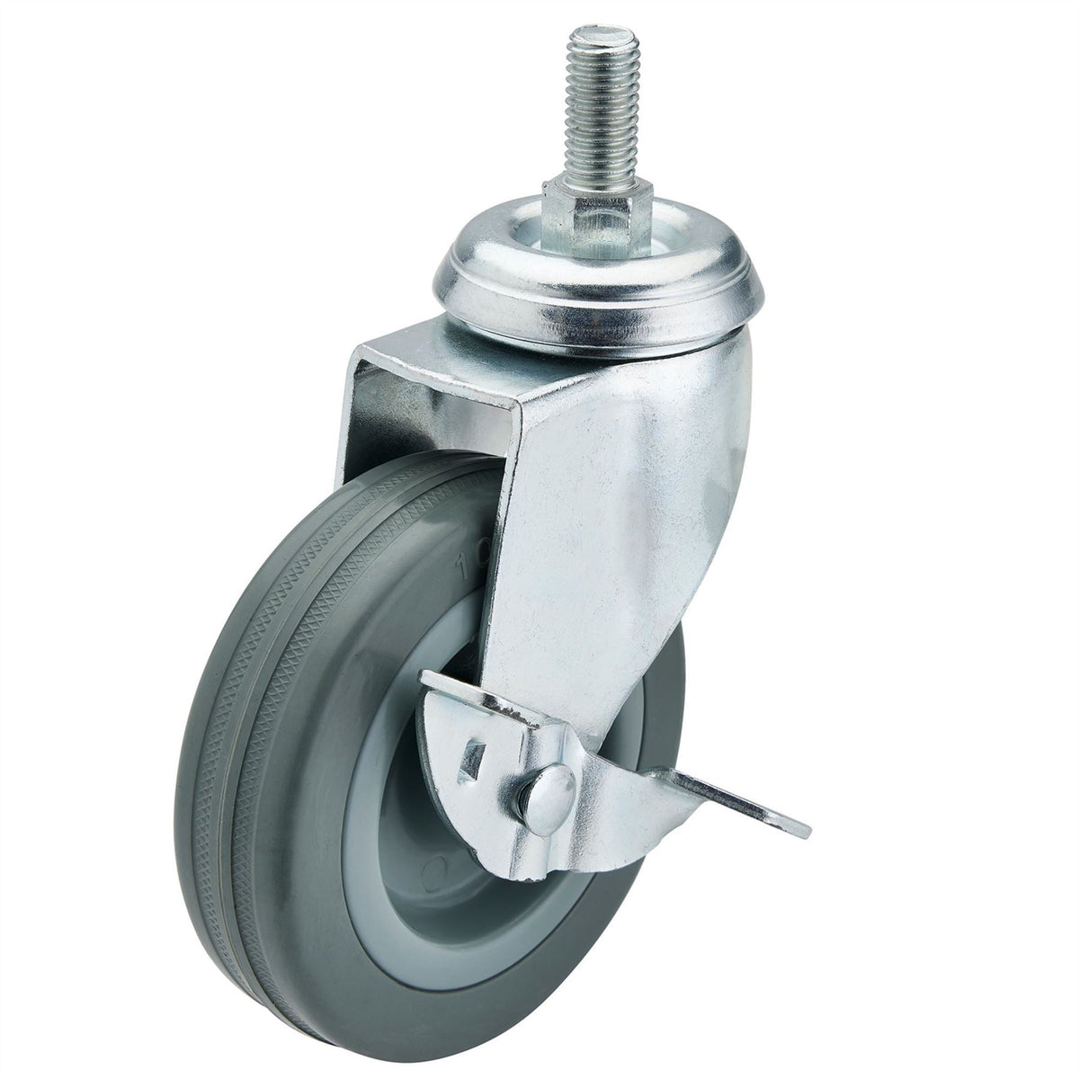 Draper Swivel Bolt Fixing Rubber Castor with Brake 100mm Diameter S.W.L. 80kg 65481  White Rose Tools