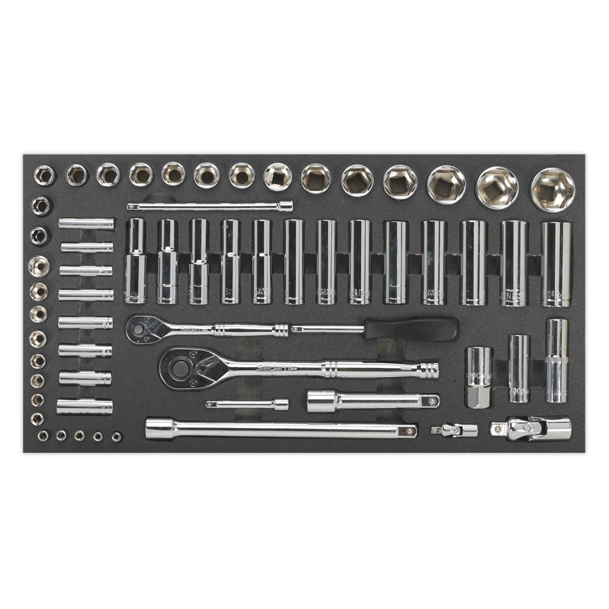 Siegen by Sealey Tool Tray with Socket Set 62pc 1/4" & 1/2"Sq Drive Metric