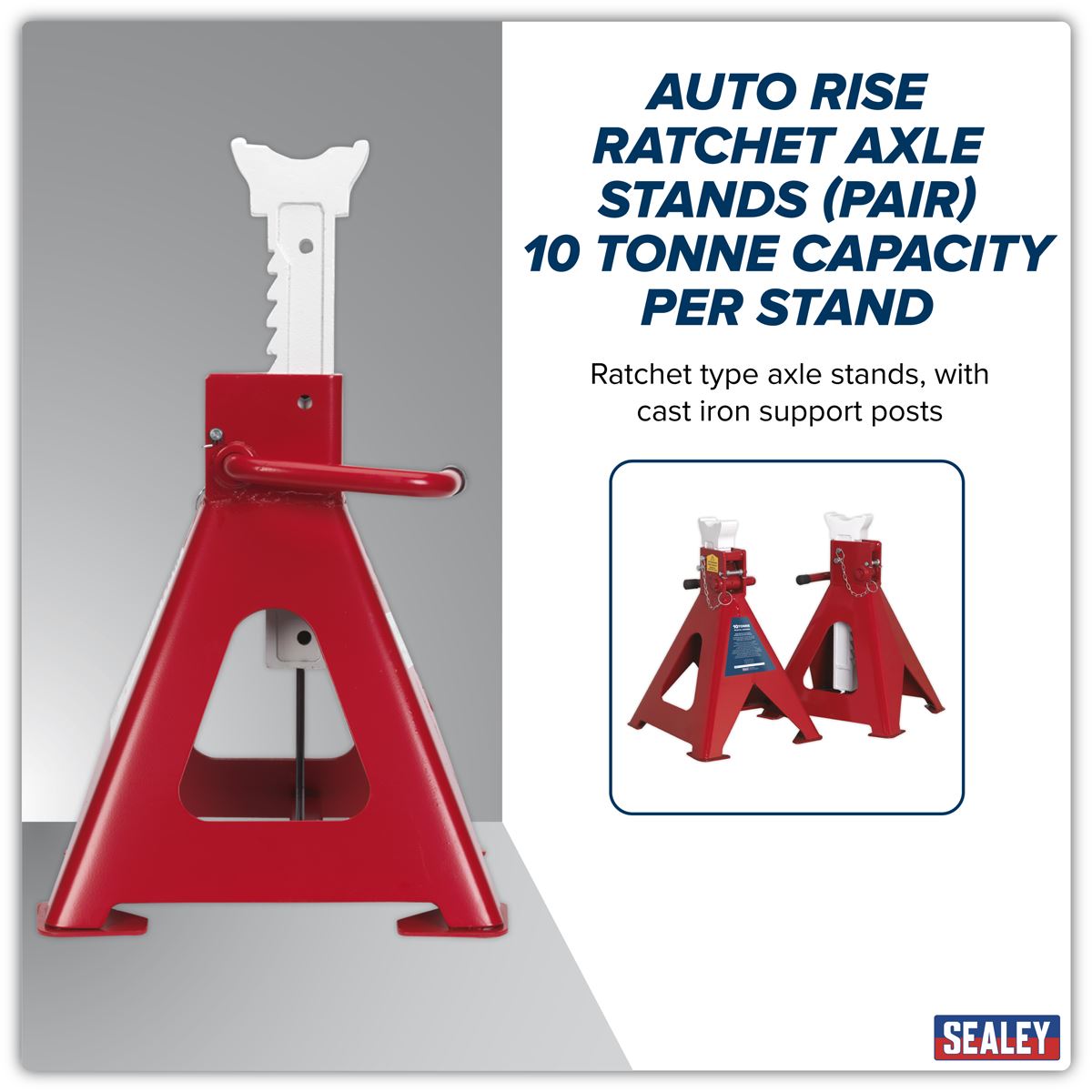Sealey Auto Rise Ratchet Axle Stands (Pair) 10 Tonne Capacity per Stand
