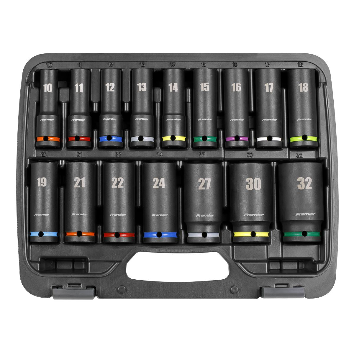 Sealey Premier Impact Socket Set 16pc 1/2"Sq Drive Deep Metric