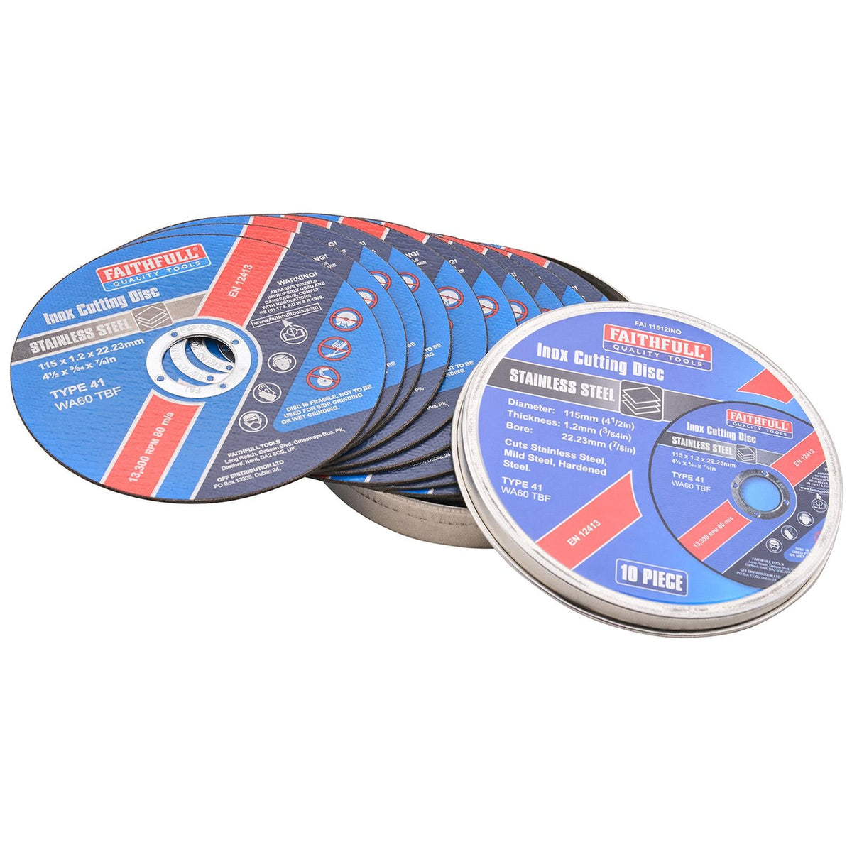 Faithfull 115mm (4.5in) Inox Metal Cutting Discs (10 Pack) FAI11512INO  White Rose Tools