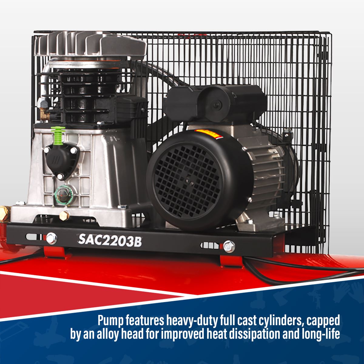 Sealey 200L Belt Drive Air Compressor with Cast Cylinders 3hp