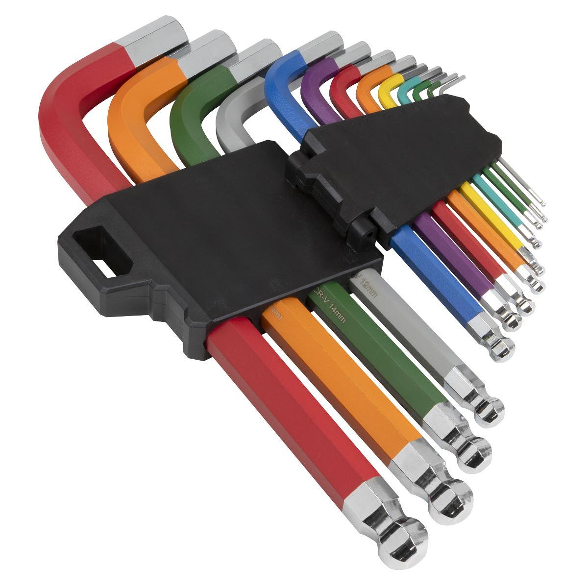Sealey Premier Jumbo Ball-End Hex Key Set 13pc Colour-Coded Anti-Slip  White Rose Tools