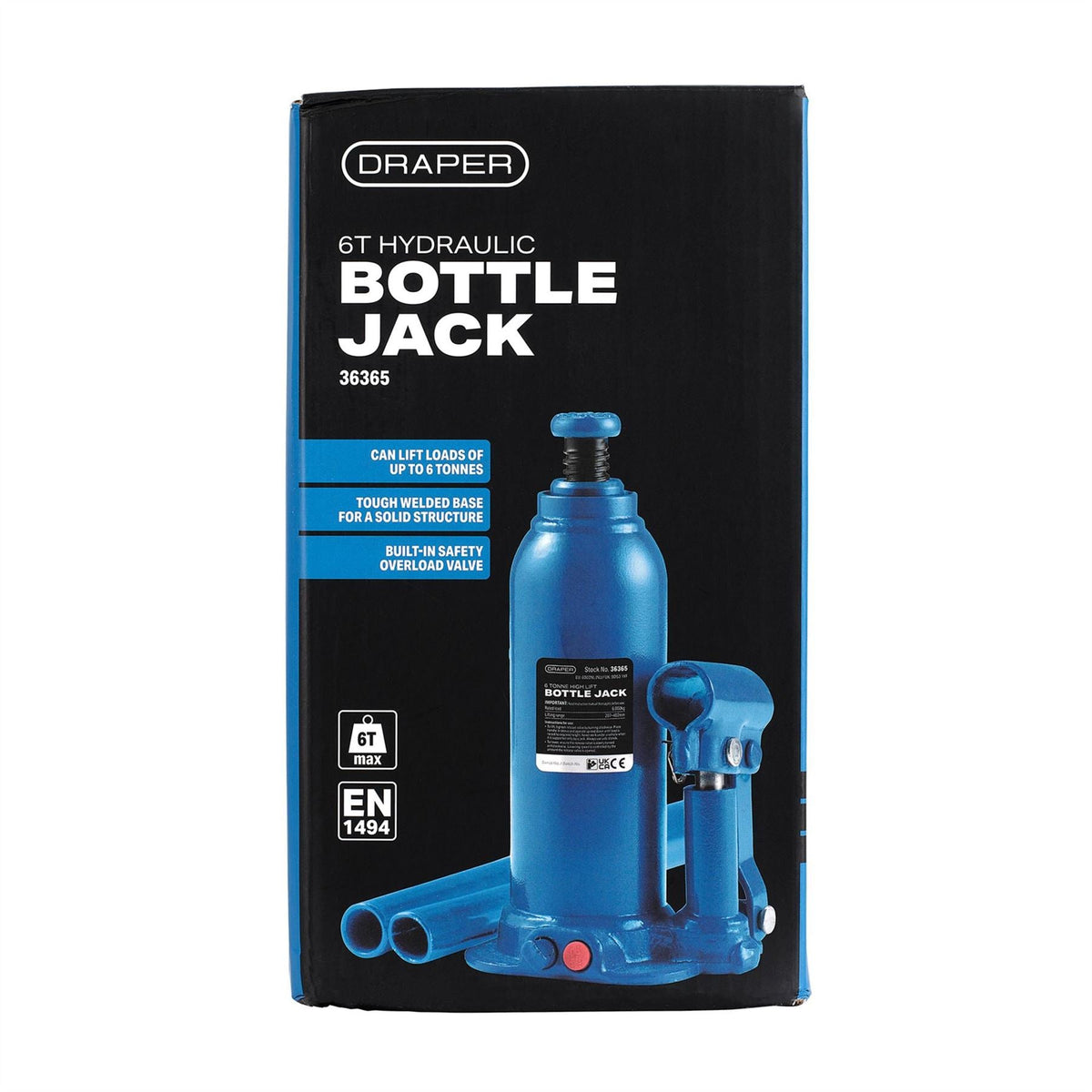 Draper Hydraulic Bottle Jack 6 Tonne 36365  White Rose Tools