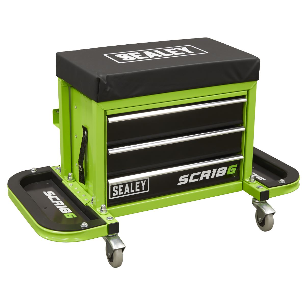 Sealey Mechanics Rolling Utility Seat and Toolbox with Drawers Green