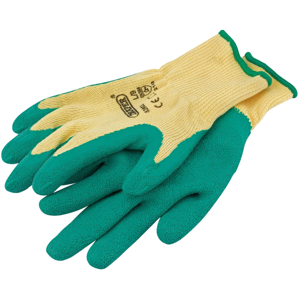 Draper Heavy Duty Latex Coated Work Gloves Large Green 82603  White Rose Tools