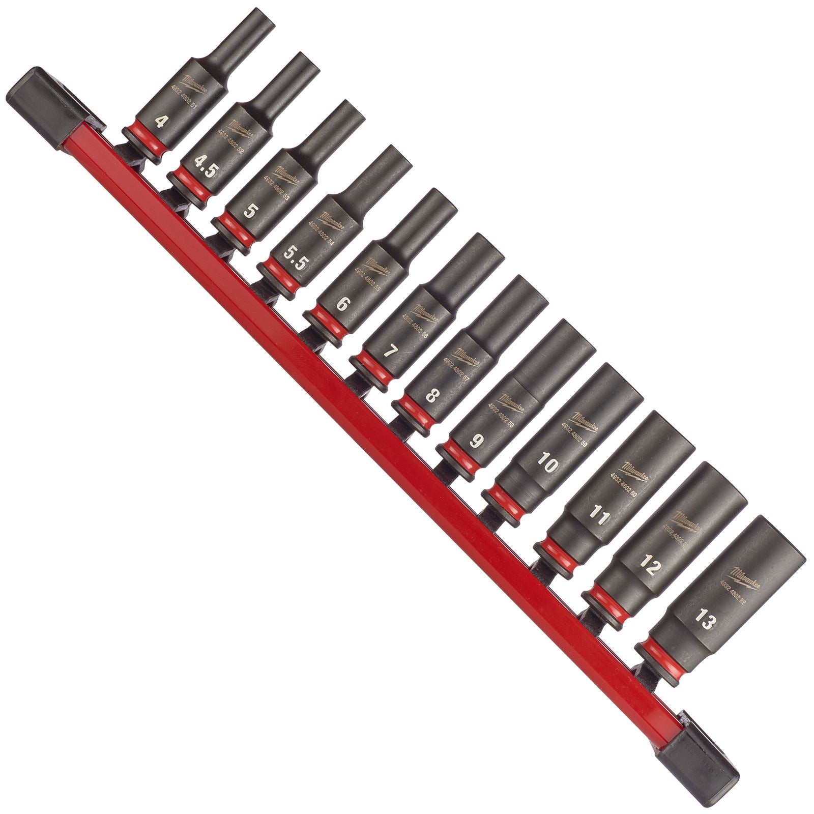 Milwaukee Impact Socket Set Deep on Socket Rail 1/4" Drive 12 Piece 4-13mm SHOCKWAVE 