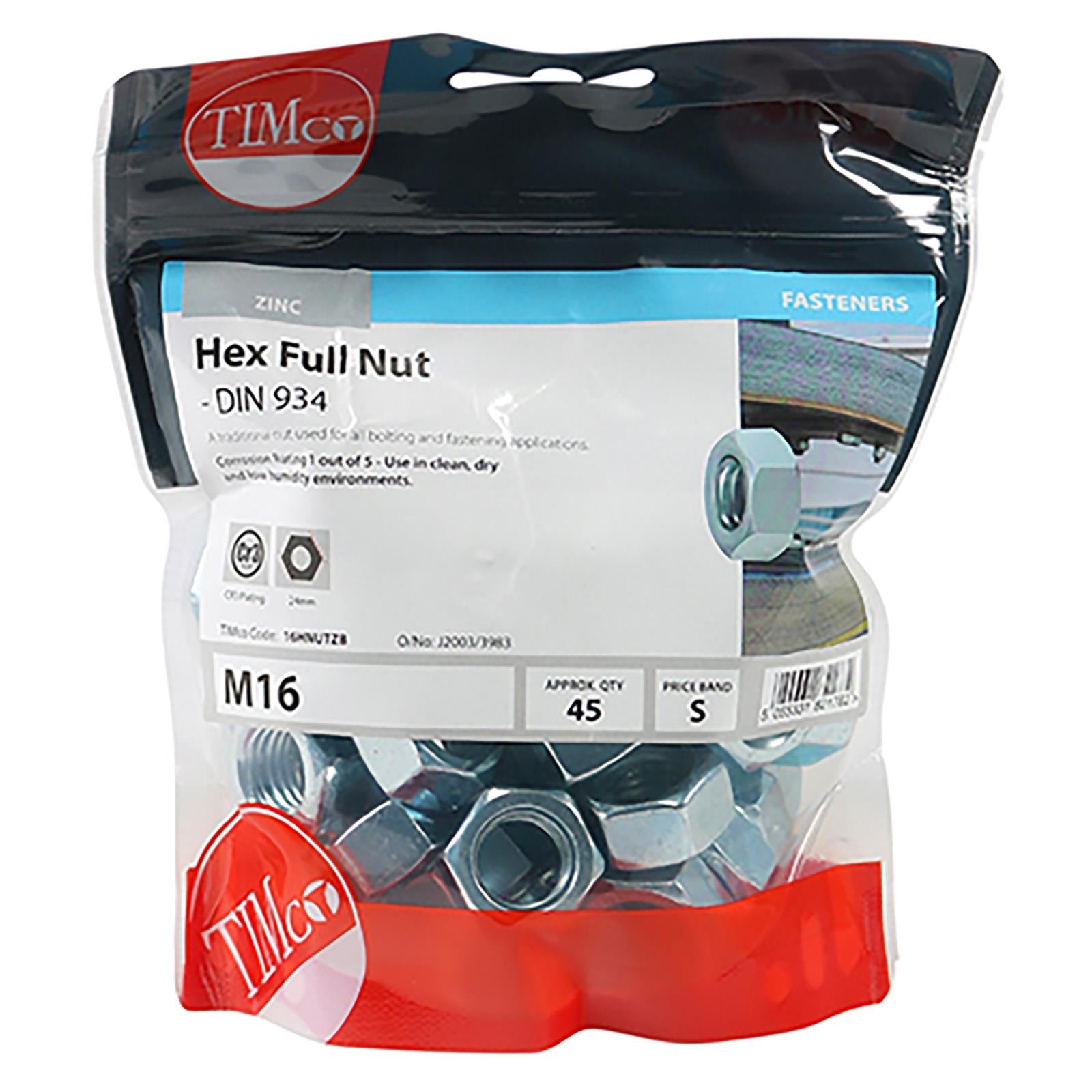 TIMCO Hex Full Nuts Zinc DIN934 M4-M20 Choose Size  White Rose Tools