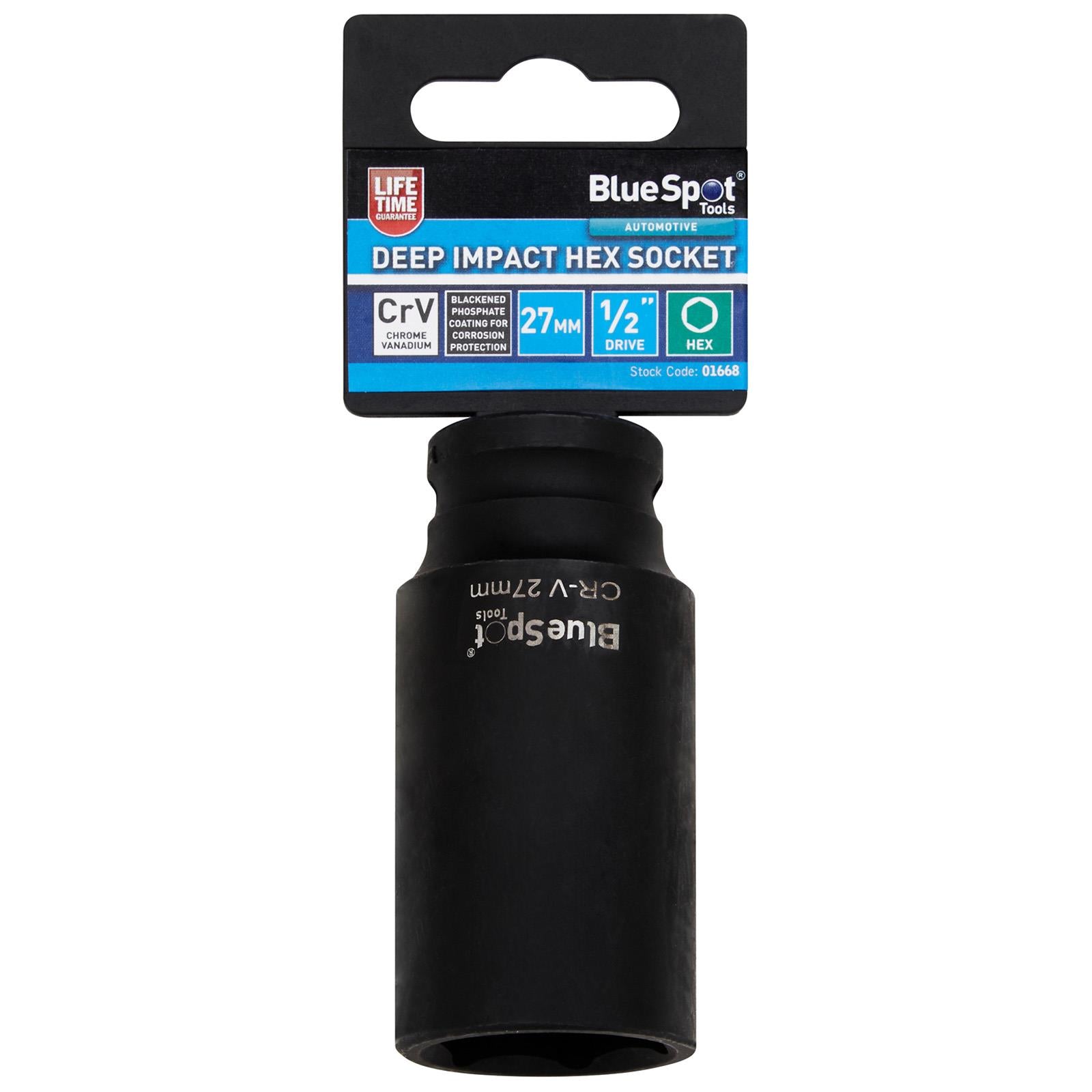 BlueSpot Deep Impact Socket 1/2" Drive 6 Point Hex Individual 8-41mm - Choose Size  White Rose Tools