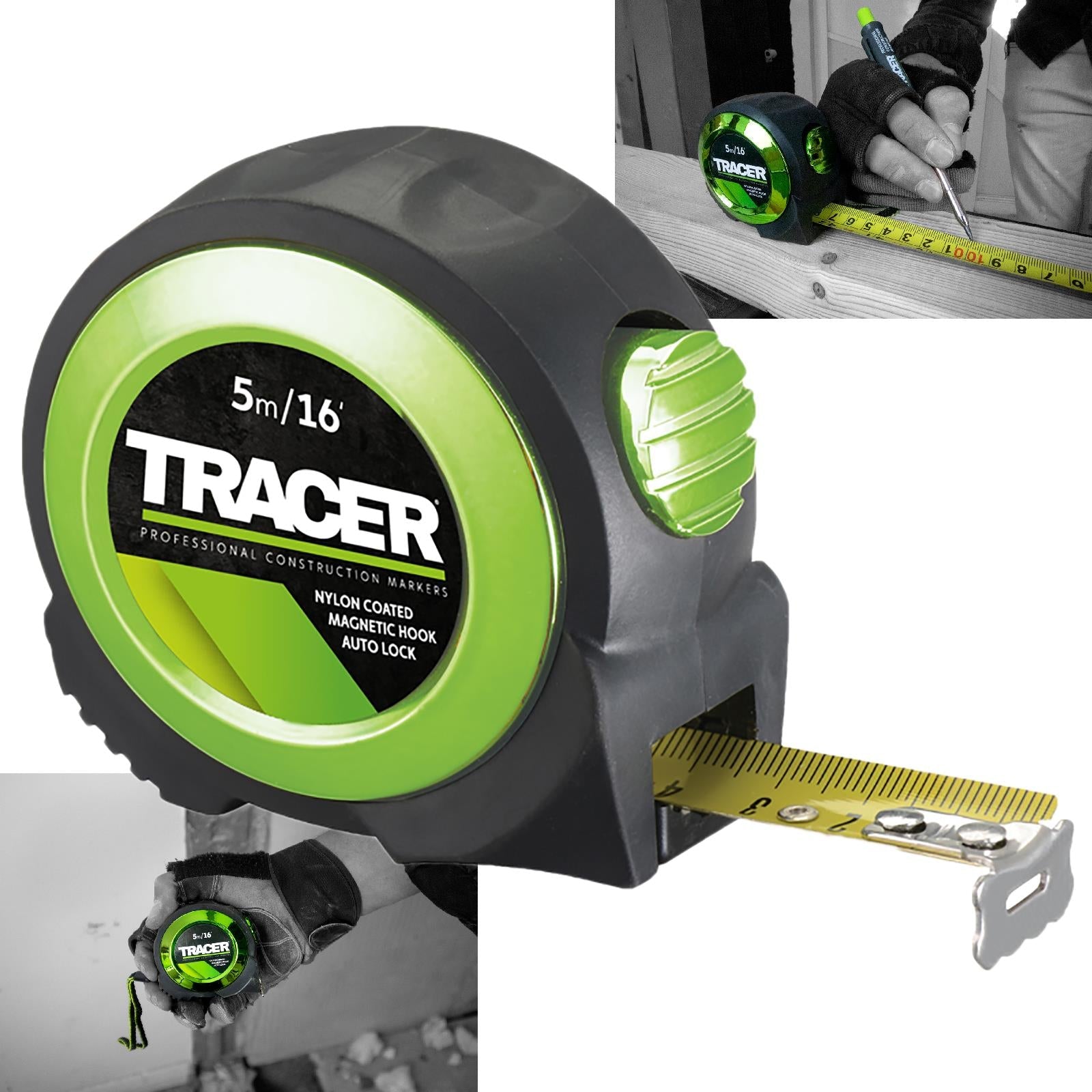 TRACER Tape Measure 5m Auto Lock Nylon Coated and Large Magnetic Hook 
