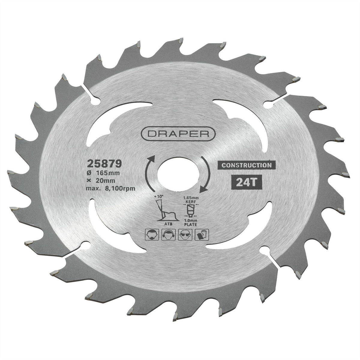 Draper TCT Cordless Construction Circular Saw Blade for Wood & Composites 165 x 20mm 24T 25879  White Rose Tools
