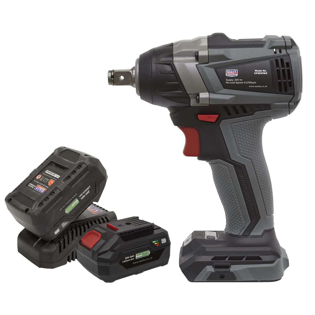 Sealey Premier Brushless Impact Wrench Kit 1/2"Sq Drive 20V 4Ah SV20 Series