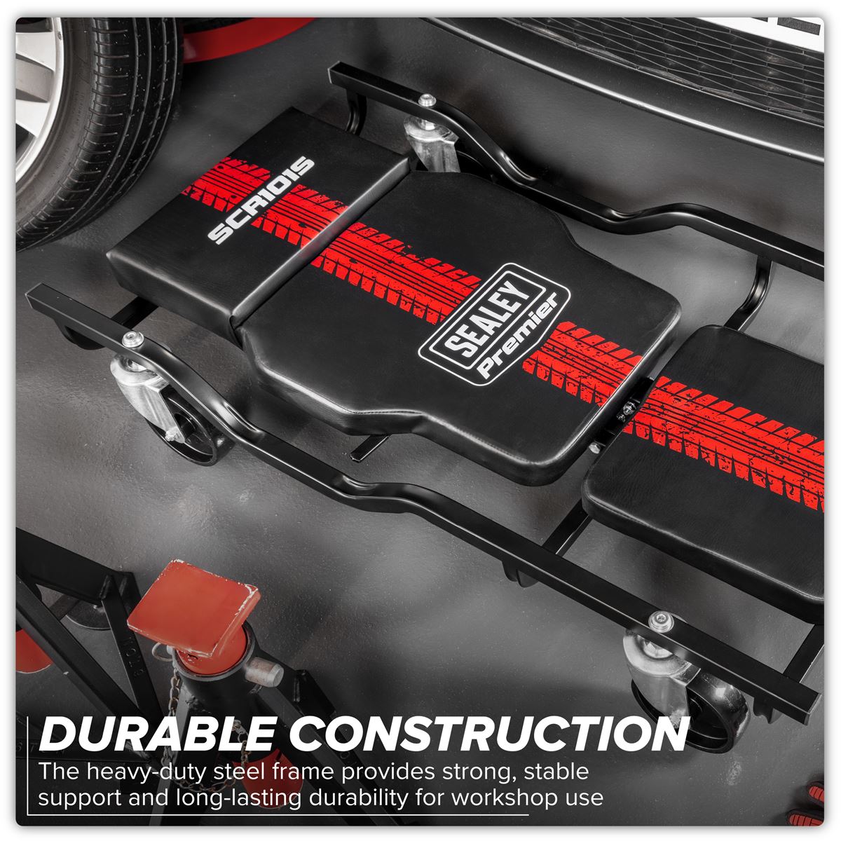 Sealey Steel Creeper with 4 Rough Ground 5" Wheels & Adjustable Back/Headrest
