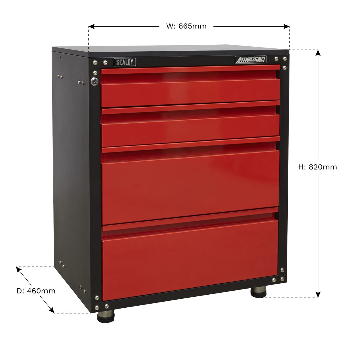 Sealey American Pro Modular 4 Drawer Cabinet with Worktop 665mm 