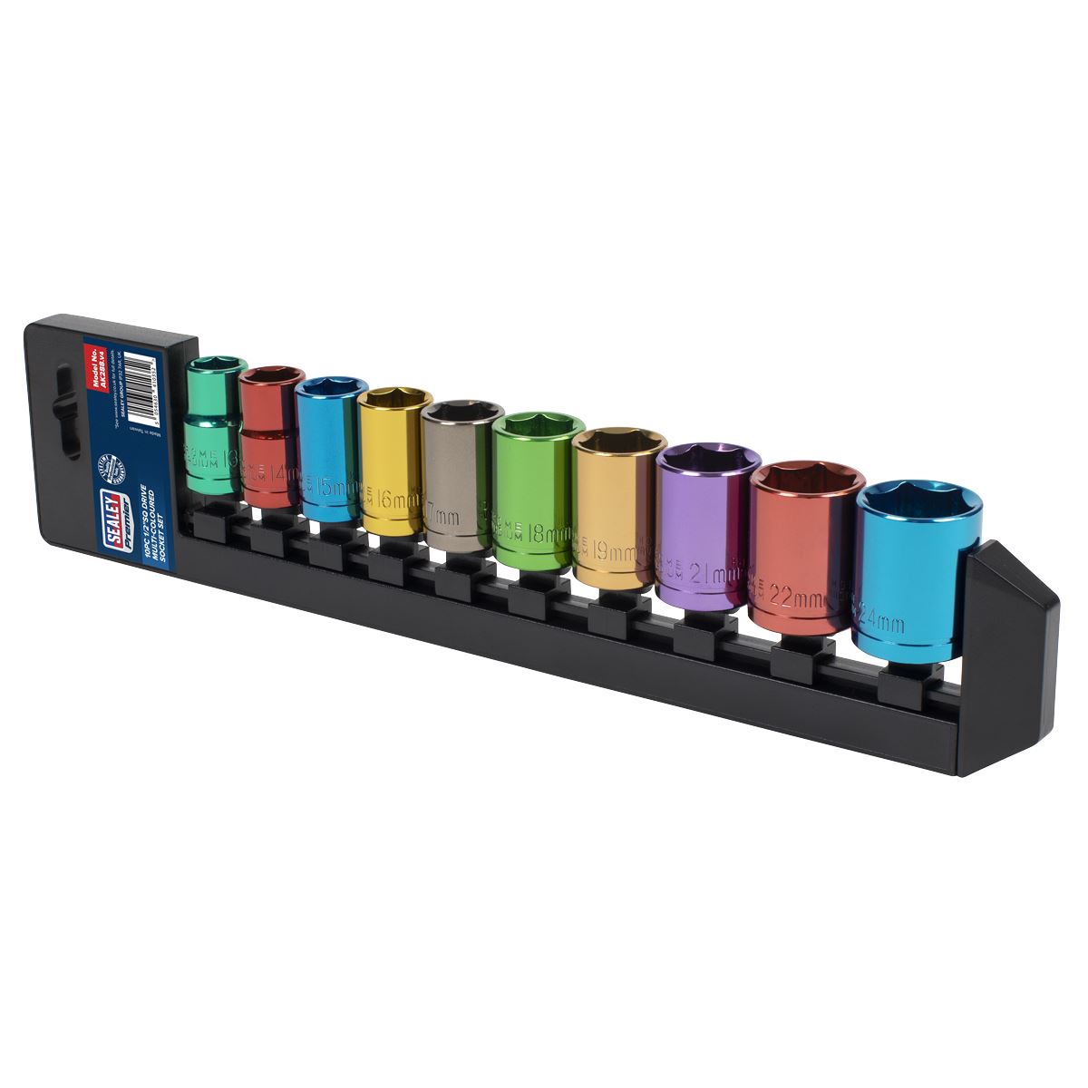 Sealey 10 Piece 1/2" Drive Coloured Socket Set 13-24mm WallDrive