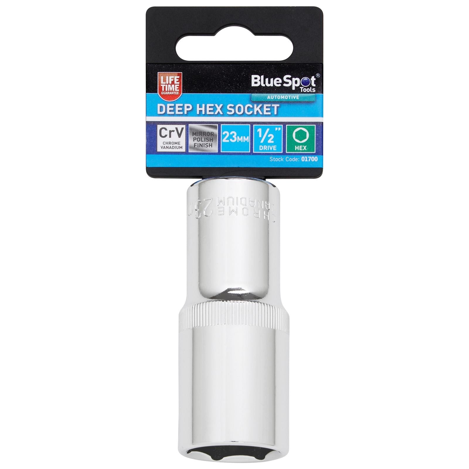 BlueSpot Deep Socket 1/2" Drive 6 Point Hex Chrome Individual 8-32mm - Choose Size  White Rose Tools