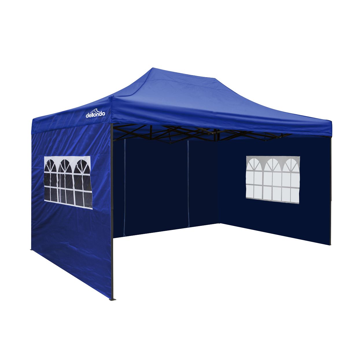 Dellonda Premium 3x4.5m Pop-Up Gazebo & Side Walls, PVC Coated, Water Resistant Fabric with Carry Bag, Rope, Stakes & Weight Bags - Blue