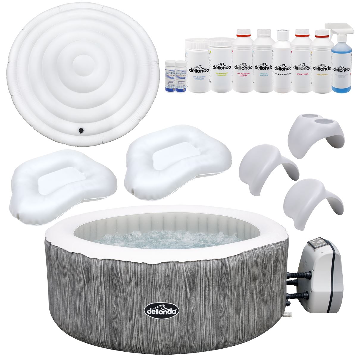 Dellonda 4-6 Person Inflatable Hot Tub Spa Deluxe Kit with Smart Pump - Wood Effect