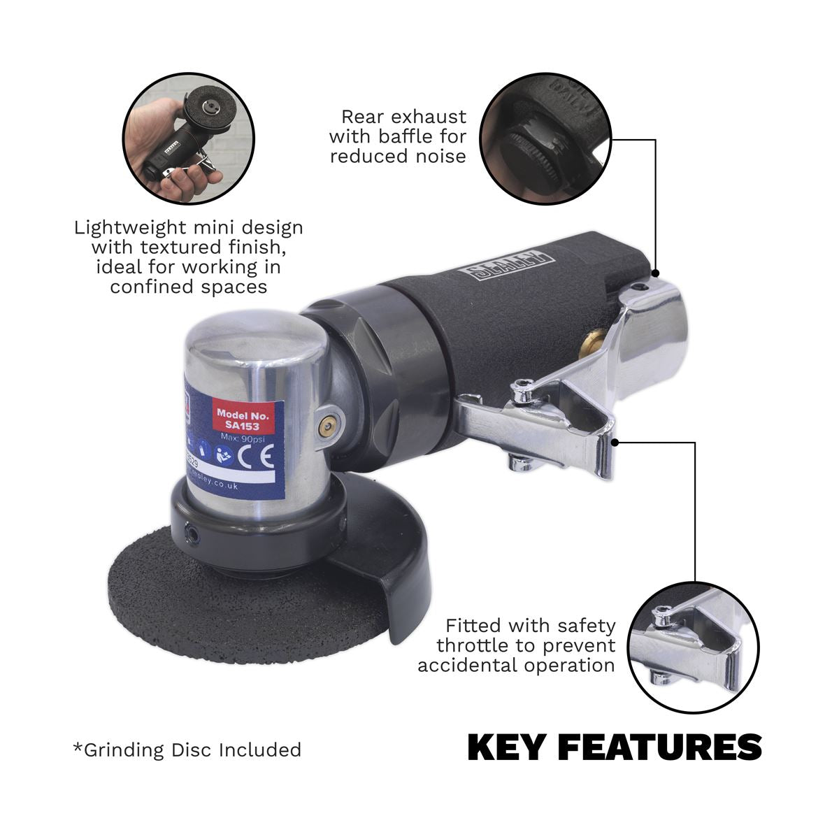 Sealey Premier Mini Air Angle Grinder Ø58mm 