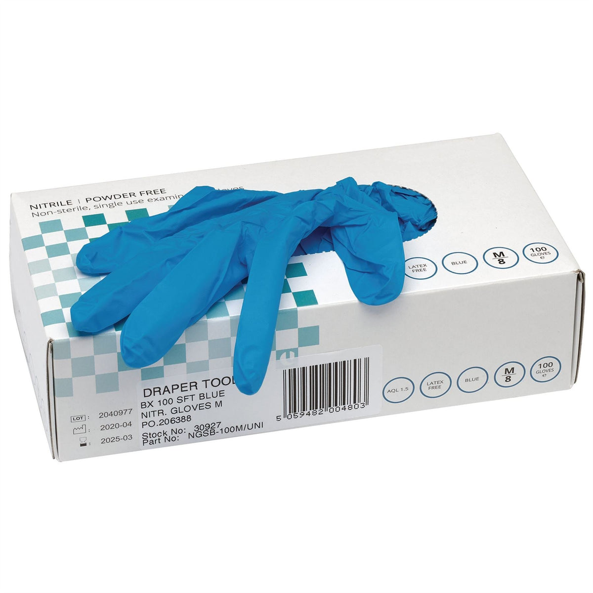 Draper Nitrile Gloves Medium Blue (Pack of 100) 30927  White Rose Tools