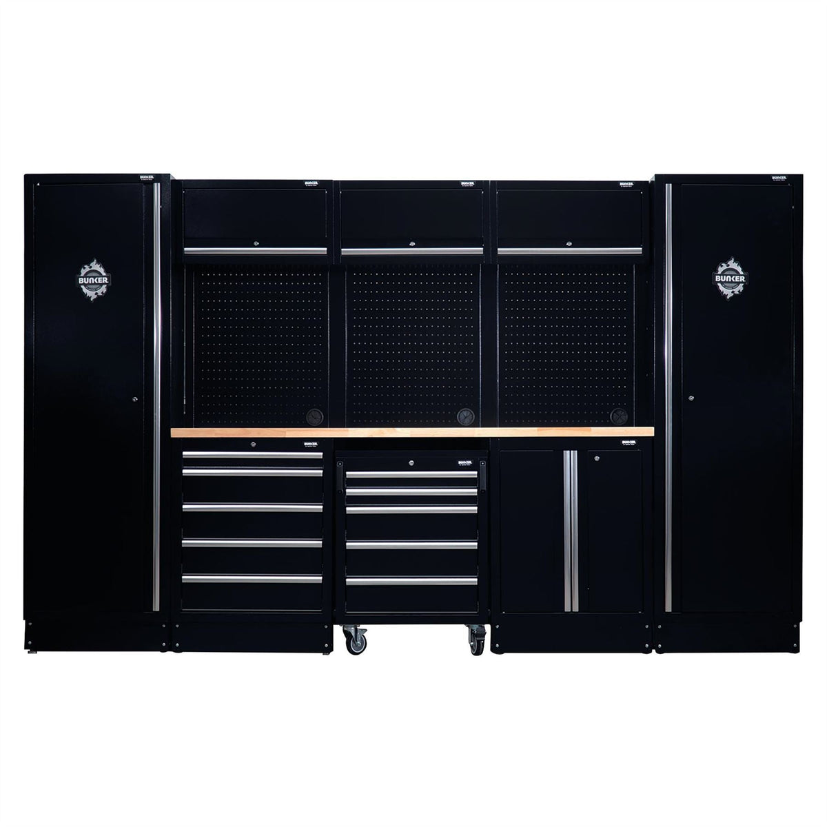 BUNKER 16 Piece Modular Storage Combo with Hardwood Worktop 3240mm 27066  White Rose Tools