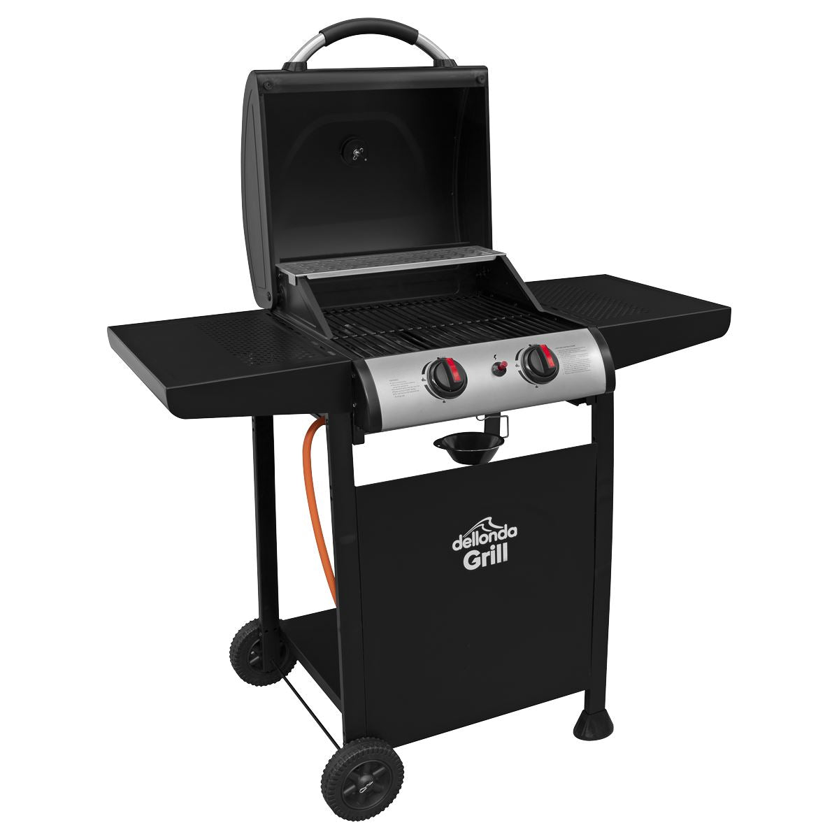 Dellonda 2 Burner Gas BBQ Grill with Ignition & Thermometer - Black/Stainless Steel