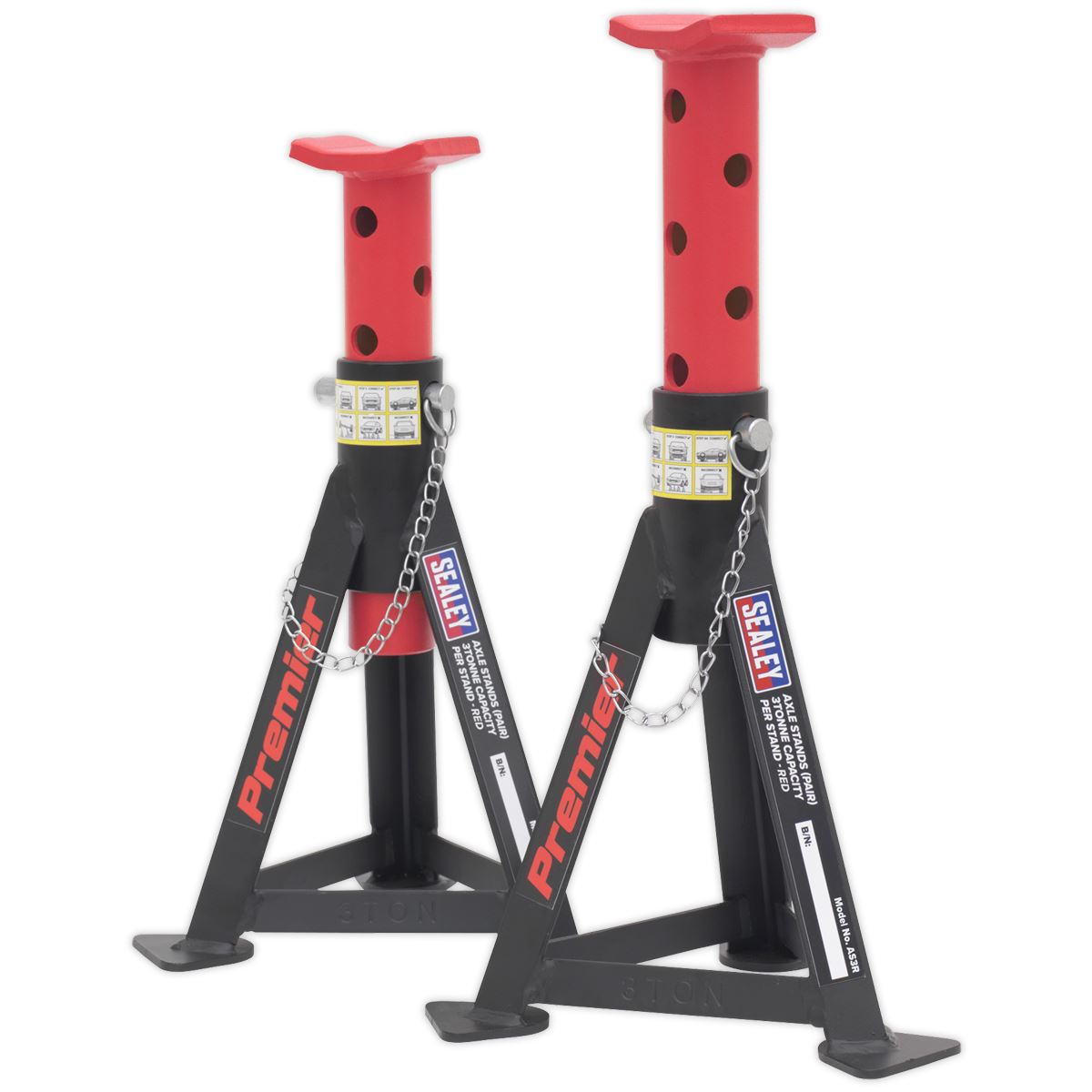 Sealey Premier Premier Axle Stands (Pair) 3 Tonne Capacity per Stand - Red 