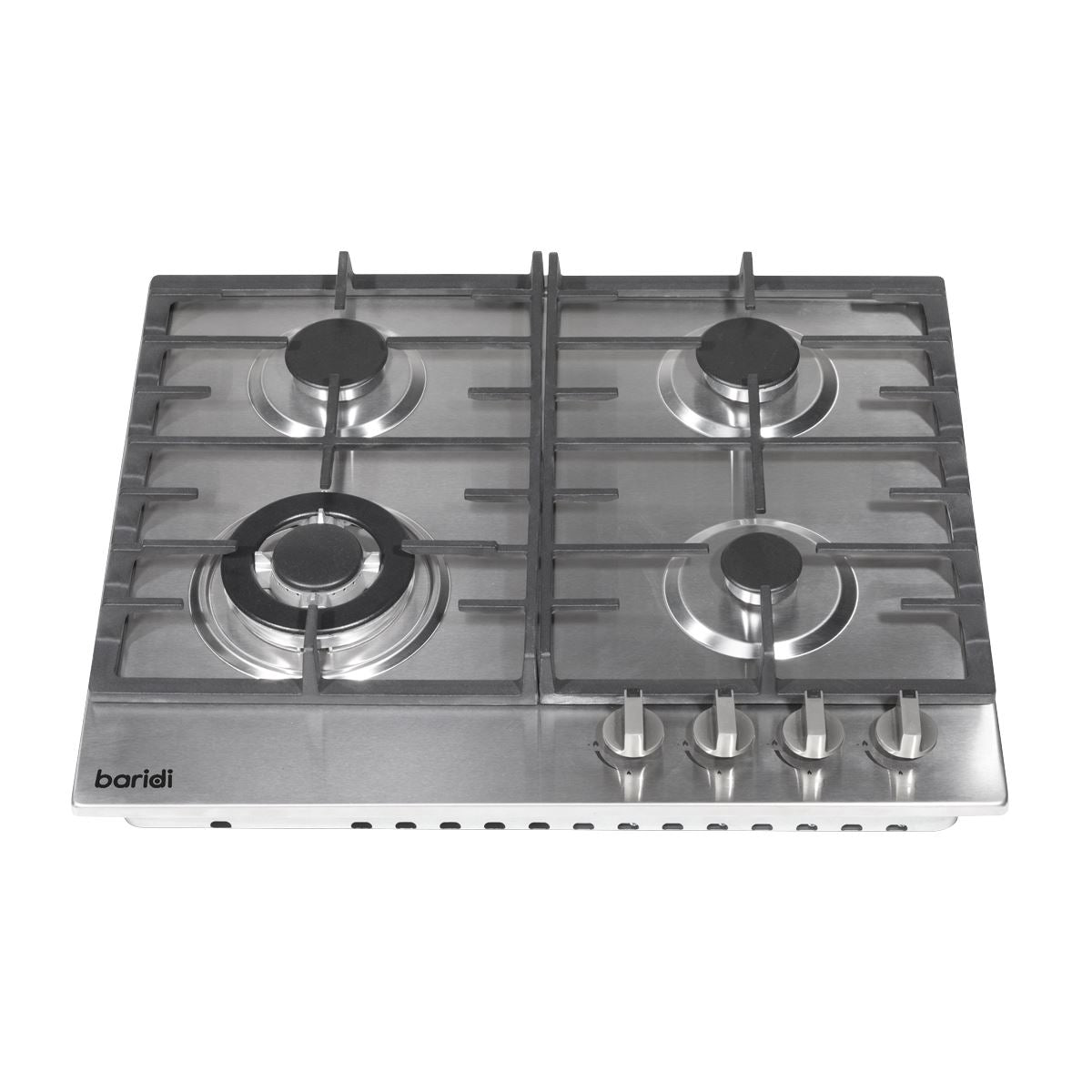 Baridi 60cm Gas Hob, 4 Burner and Cast Iron Pan Supports, Stainless Steel