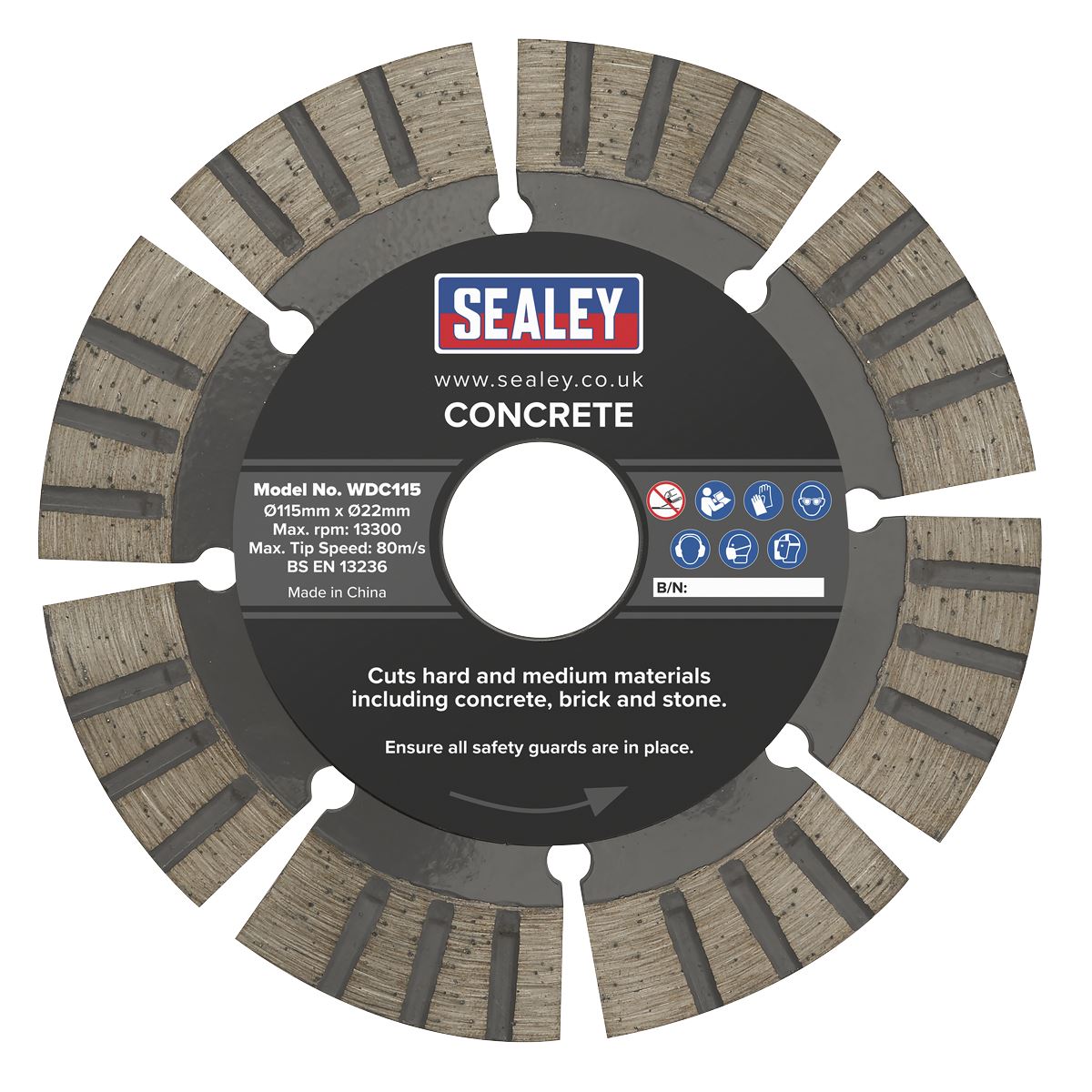 Sealey Concrete Cutting Disc Wet and Dry Use Ø115mm 