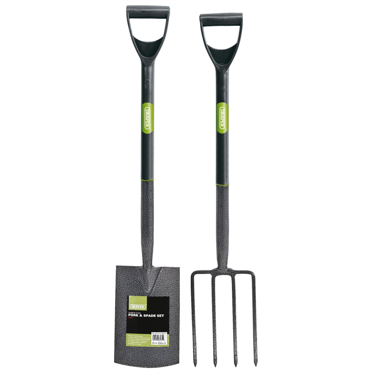 Draper Carbon Steel Garden Fork and Spade Set Black 83971  White Rose Tools