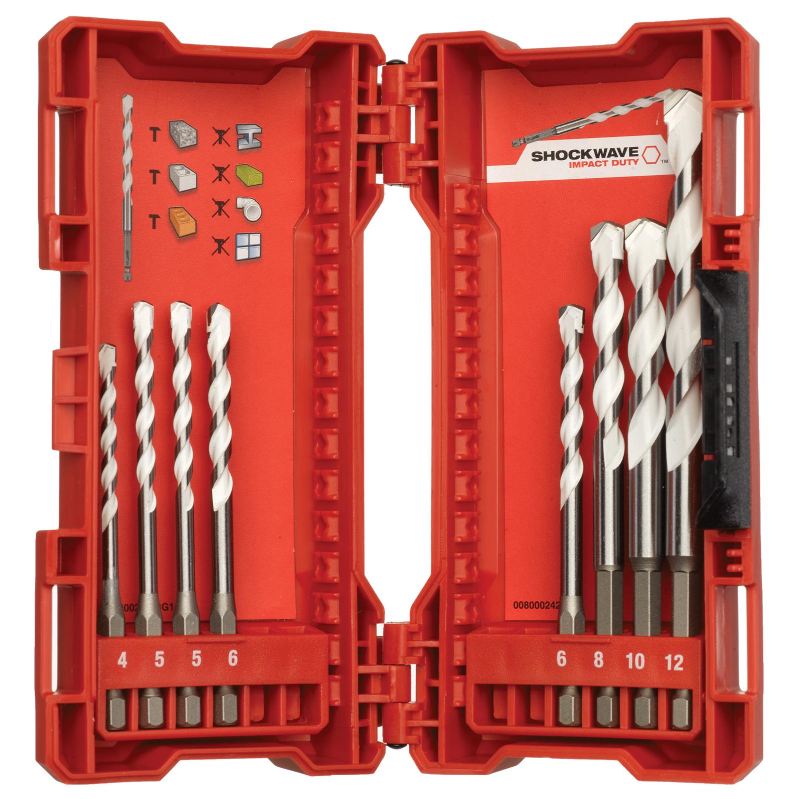 Milwaukee Multi Material Drill Bit Set Shockwave Impact Duty 8 Piece 4-12mm 