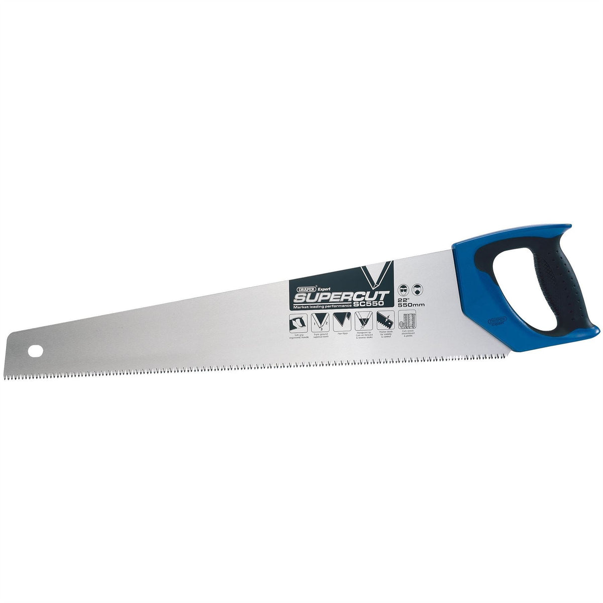 Draper Expert Supercut® Soft Grip Hardpoint Handsaw 550mm/22" 7tpi/8ppi 49286  White Rose Tools