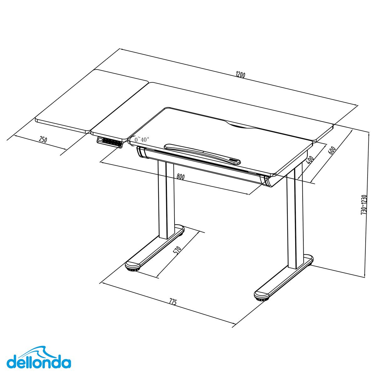 Dellonda Electric Standing Drafting Desk Ergonomic Drawing Sit/Stand Table 0-40°
