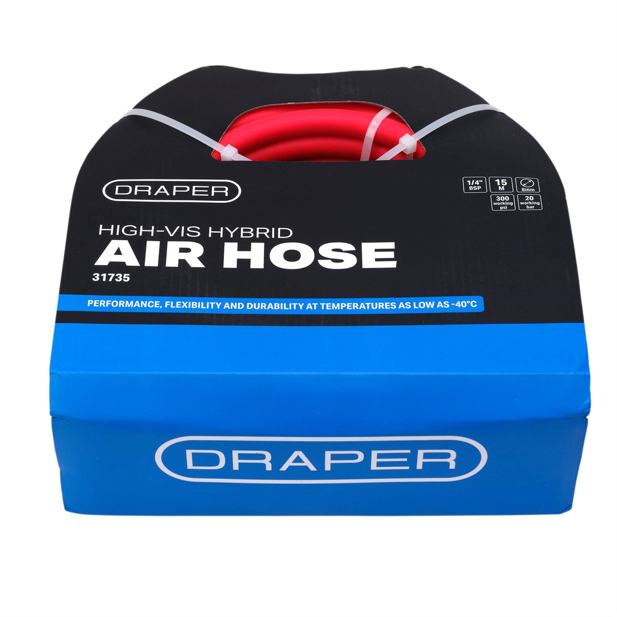 Draper High Visibility Hybrid Air Hose 15m x 8mm 1/4" BSP Red 31735  White Rose Tools
