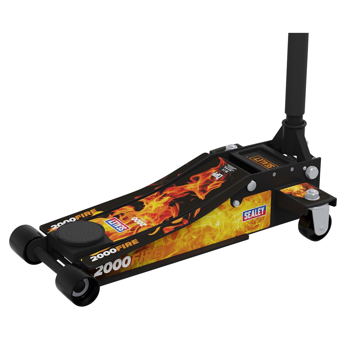 Sealey Low Entry Custom Design Trolley Jack with Rocket Lift 2 Tonne - Black  White Rose Tools