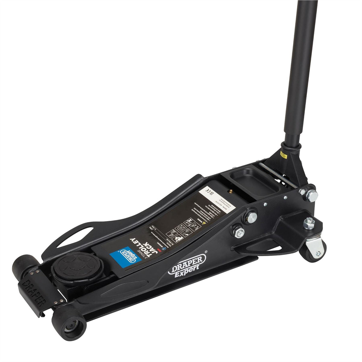 Draper Expert Professional Low Profile Fast Lift Garage Trolley Jack 3 Tonne Black 28464  White Rose Tools